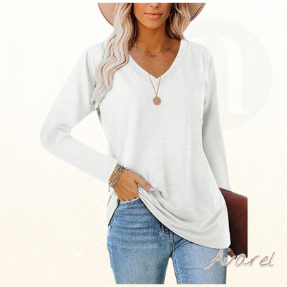 Stilvolls einfarbigs Langarm-Shirt mit eleganten V-Ausschnitt