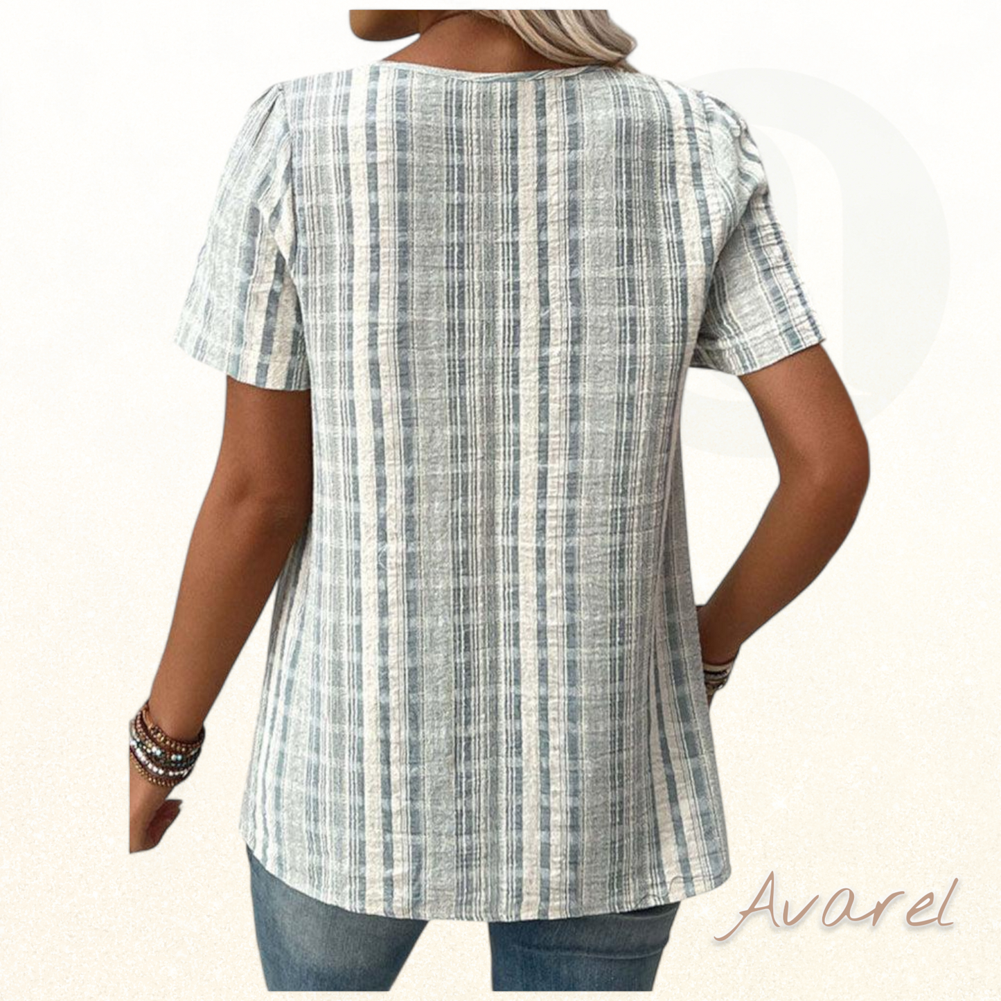 Bequems V-Ausschnitt T-Shirt mit stilvollem Streifen-Karomuster