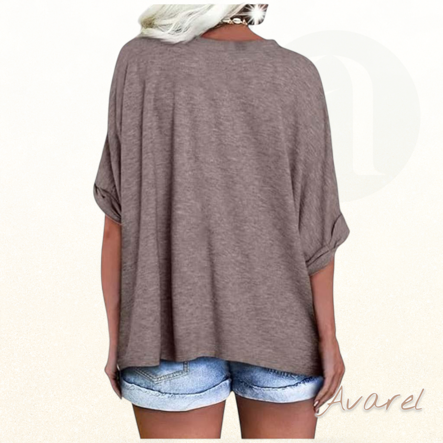 Stylischs V-Ausschnitt T-Shirt mit grolltem Saum und churzarmsigem, lockere Schnitt