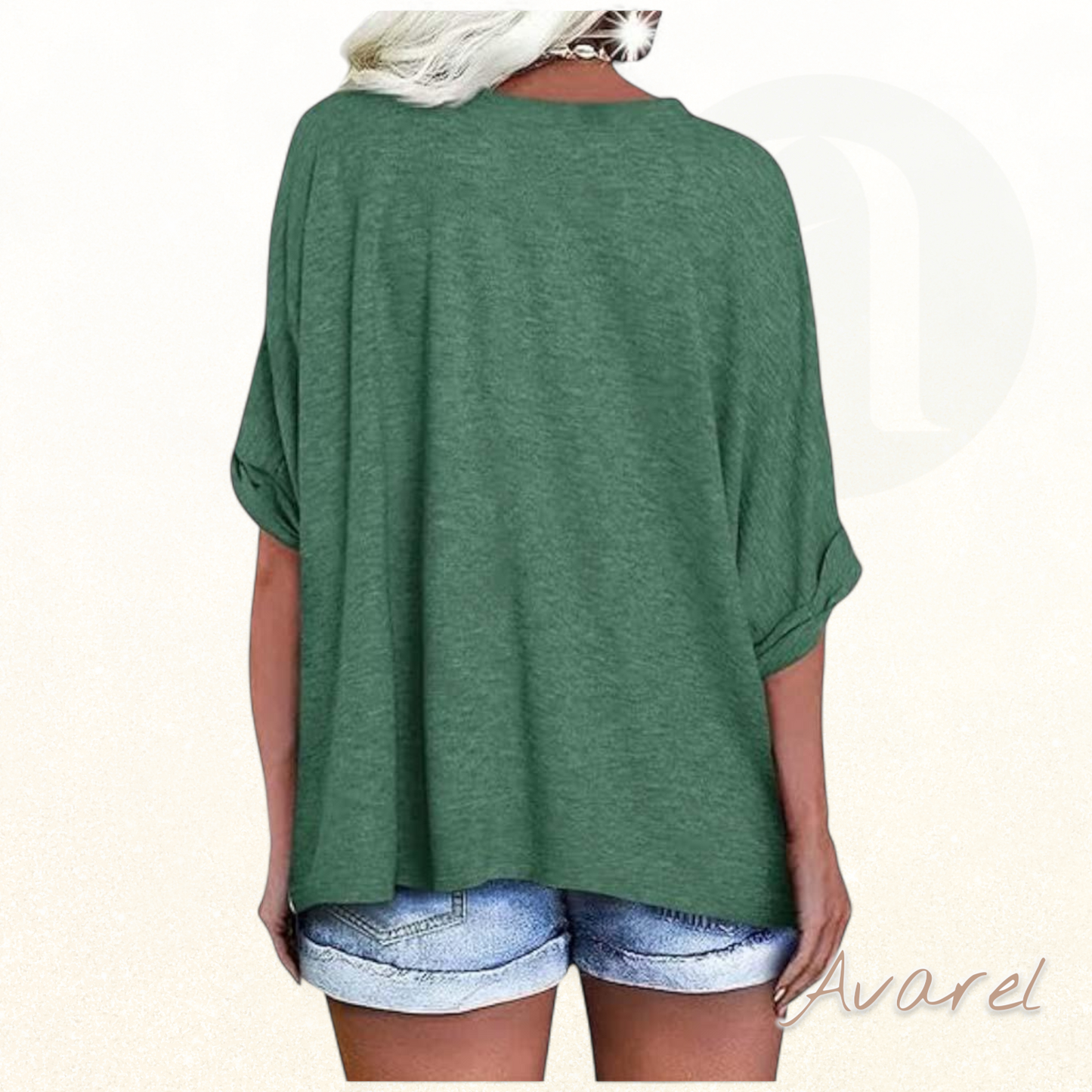 Stylischs V-Ausschnitt T-Shirt mit grolltem Saum und churzarmsigem, lockere Schnitt