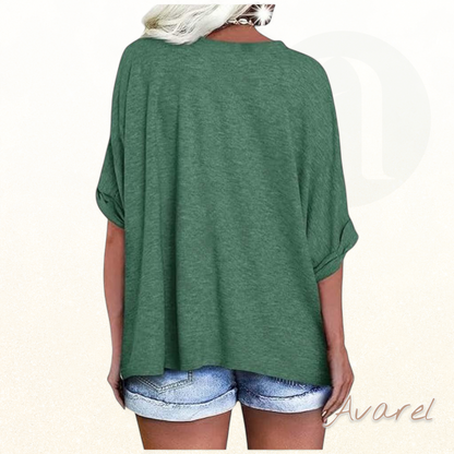 Stylischs V-Ausschnitt T-Shirt mit grolltem Saum und churzarmsigem, lockere Schnitt