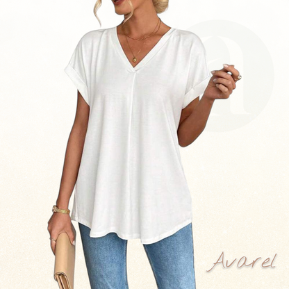 Einfärbigs Churzarm-T-Shirt mit modischem Patchwork-Design