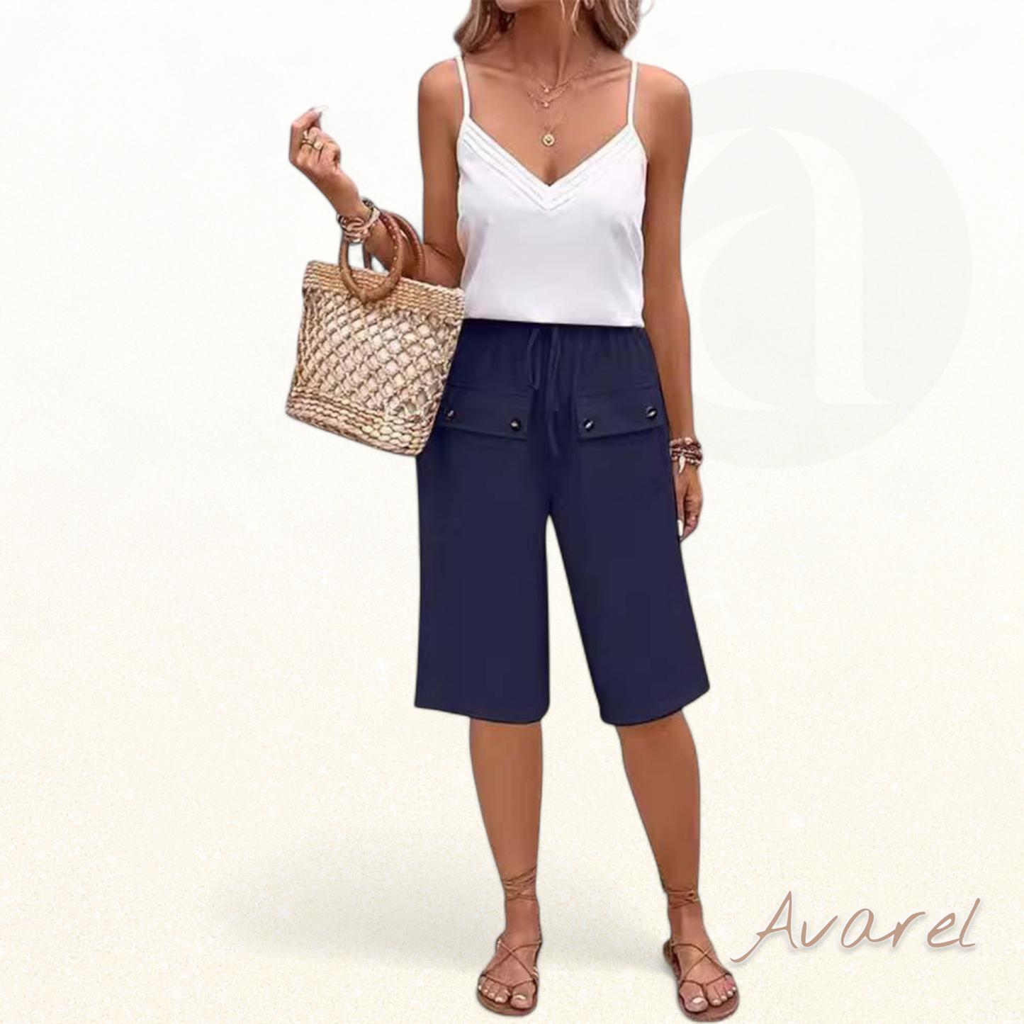 Bequemi, stilvolle einfarbigi halblange Hose mit praktsiche Tasche