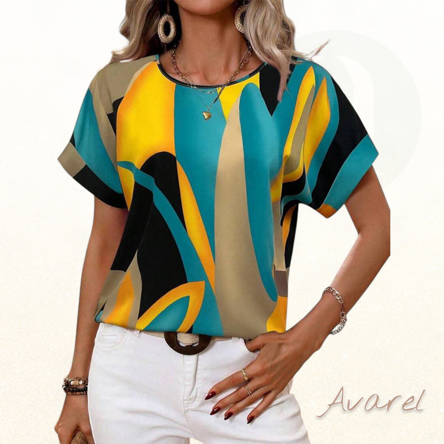 Stylischs Rundhals-T-Shirt mit auffälligem Kontrastdruck