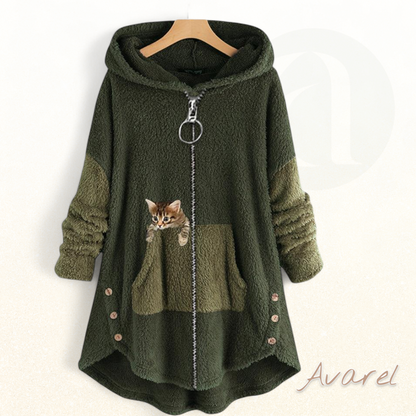 Gmütige Kapuzenmantel mit chürelligem Katzemuster für stilvolle Komfort