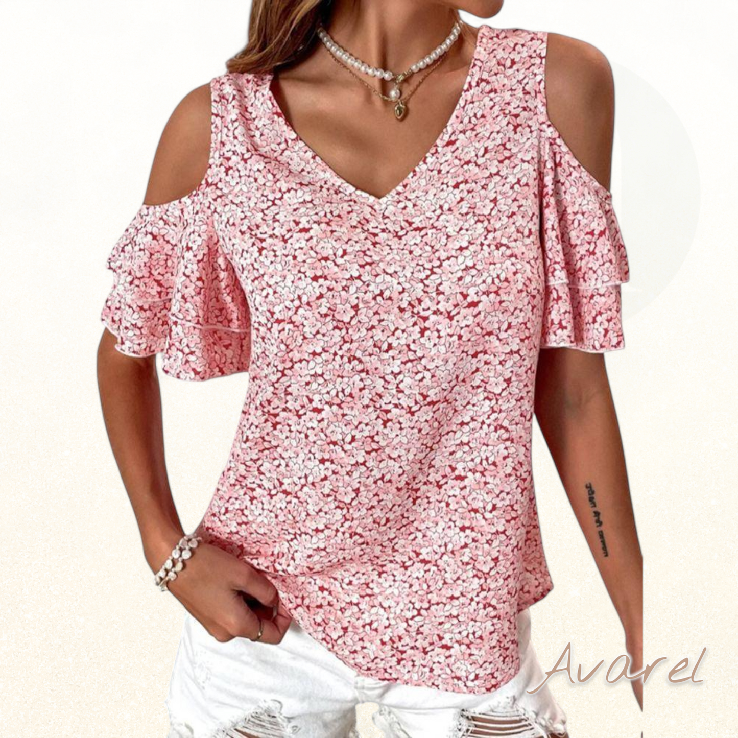 Styligs schulterlooses T-Shirt mit blumigem Design