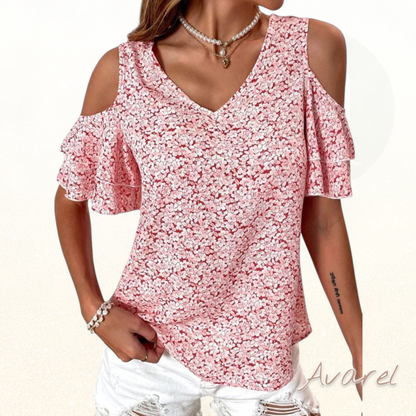 Styligs schulterlooses T-Shirt mit blumigem Design