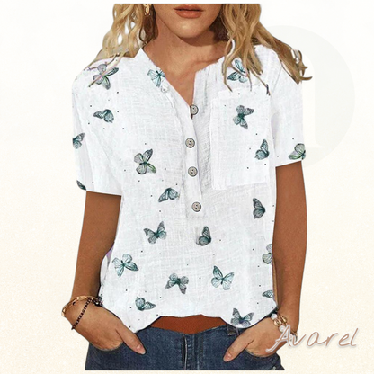 Stylisch bedrucktes Kurzarm-Top für jedi Anlass