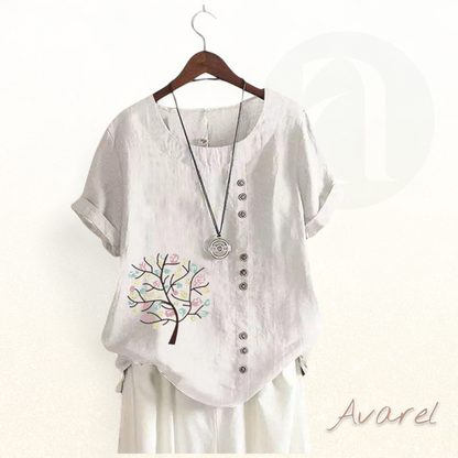 Stylischs Rundhals-T-Shirt mit trendy Blatt-Druck