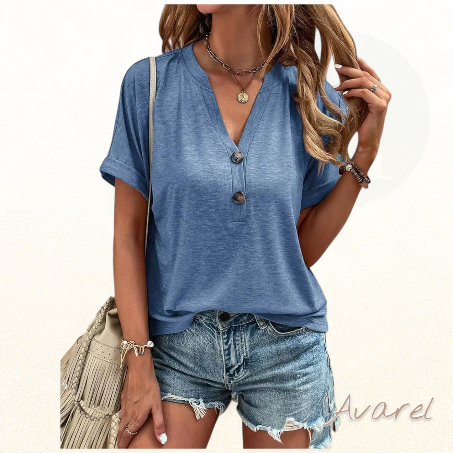 Stilvolli eintachigs V-Ausschnitt T-Shirt mit elegante Knöpf