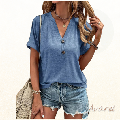 Stilvolli eintachigs V-Ausschnitt T-Shirt mit elegante Knöpf