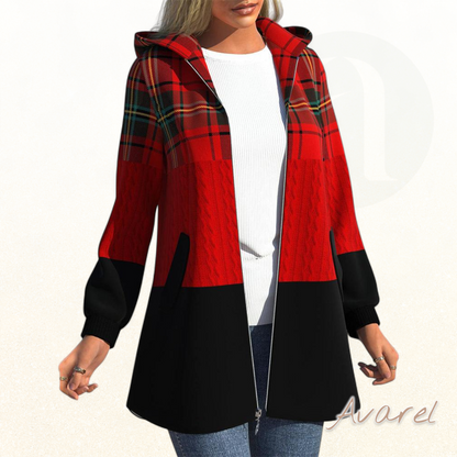 Modischer Karo-Hoodie-Mantel mit praktischem Reissverschluss