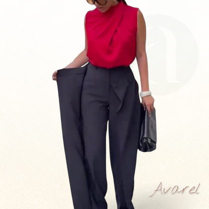 Asymmetrisch geschichtete Hose mit weitem Bein für modische Bequemlichkeit