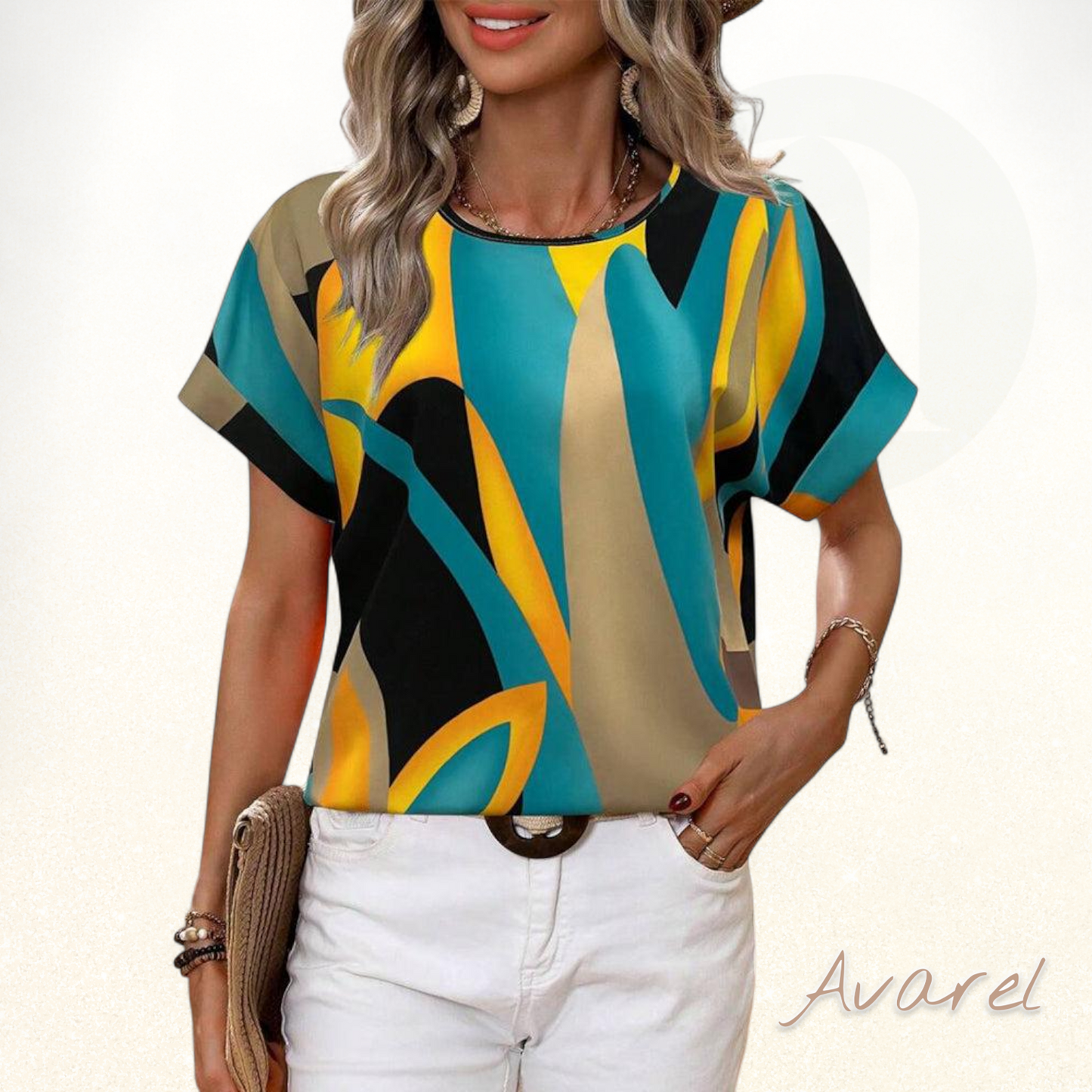 Stylischs Rundhals-T-Shirt mit auffälligem Kontrastdruck