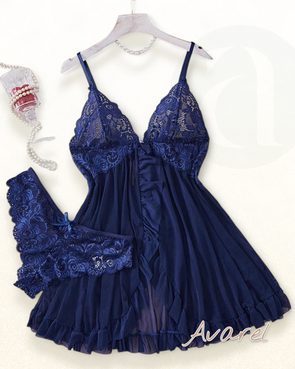 Sexy Damen Cami-Nachtkleid mit Schleifen-Dekoration und Rüschenbesatz aus Spitze