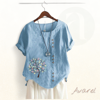 Stylischs Rundhals-T-Shirt mit trendy Blatt-Druck