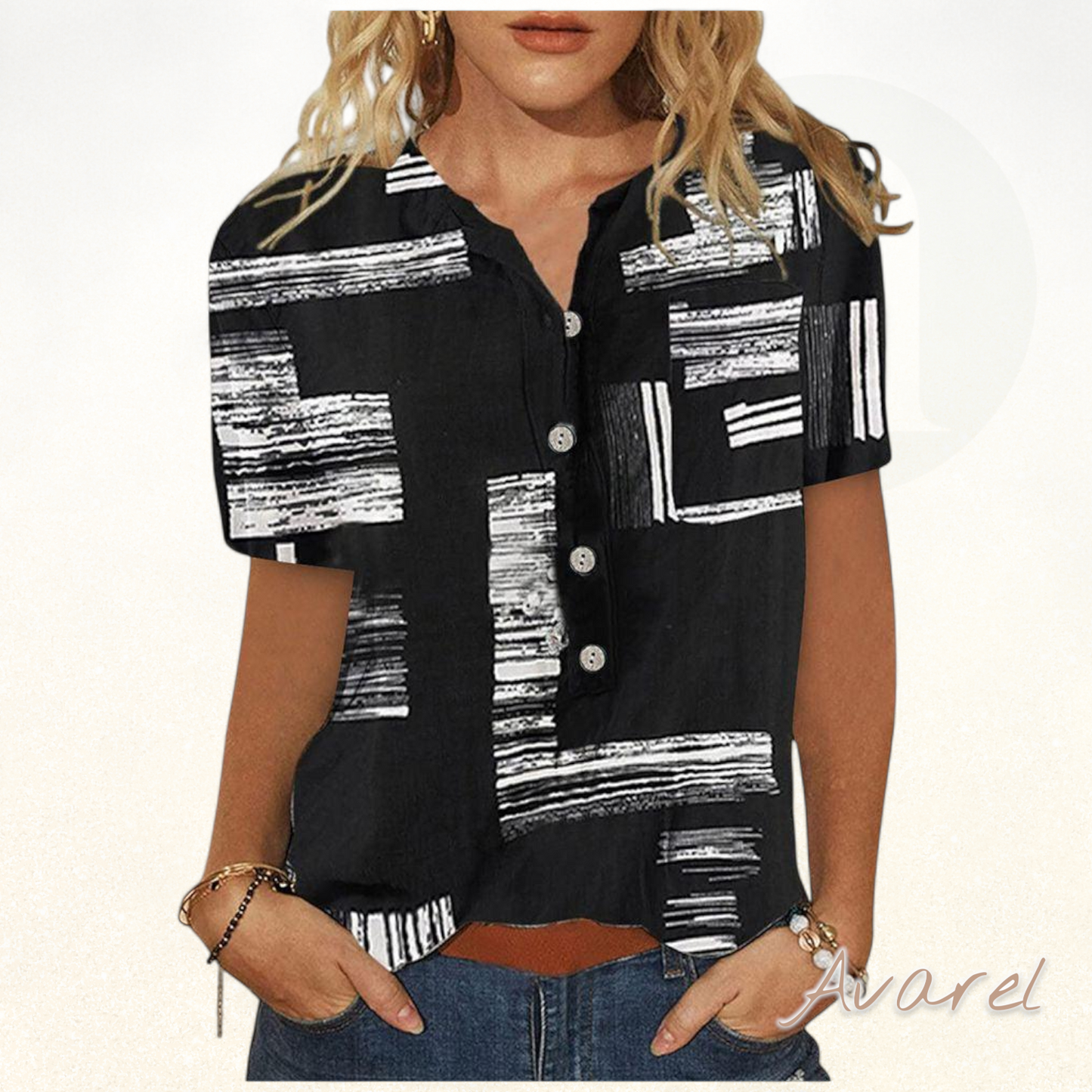 Stylisch bedrucktes Kurzarm-Top für jedi Anlass