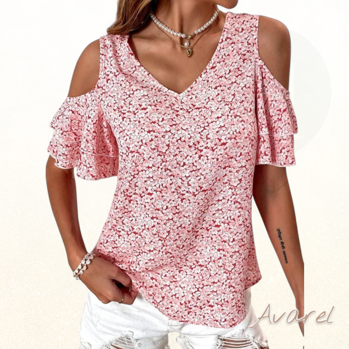 Styligs schulterlooses T-Shirt mit blumigem Design