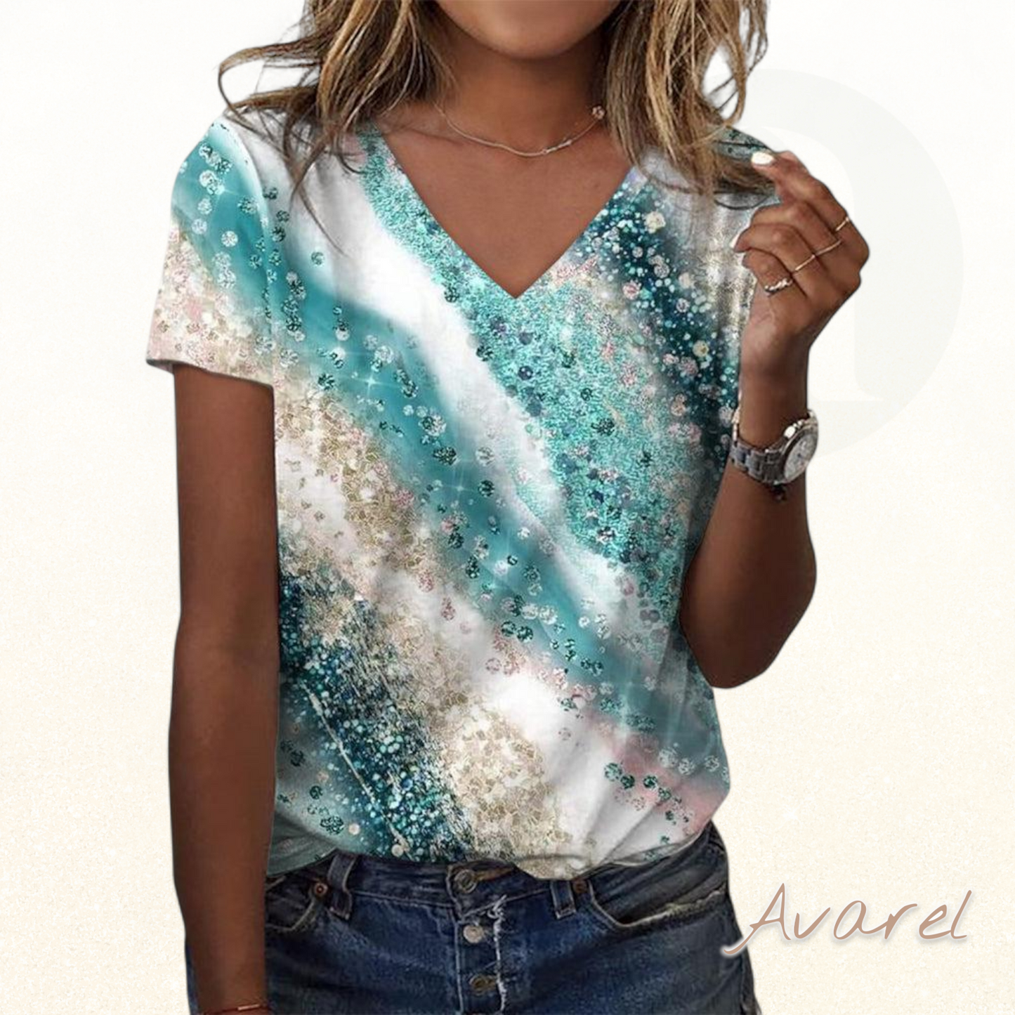 Stylisches V-Ausschnitt T-Shirt mit trendy Farbverlauf