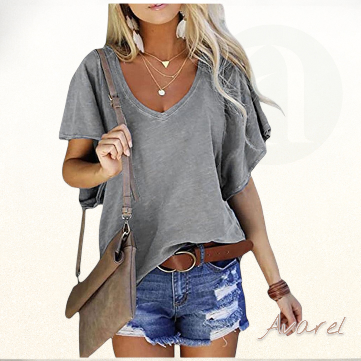 Stylischeds einfärbigs T-Shirt mit elegante Rüschenärmel