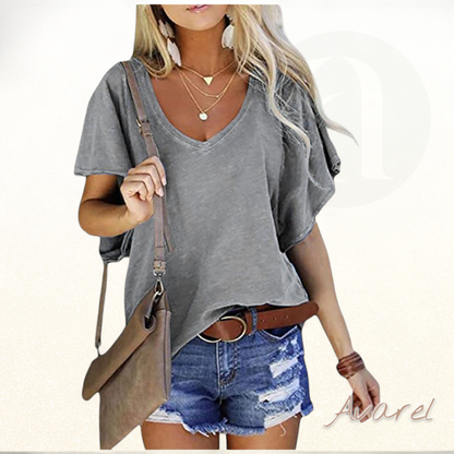 Stylischeds einfärbigs T-Shirt mit elegante Rüschenärmel