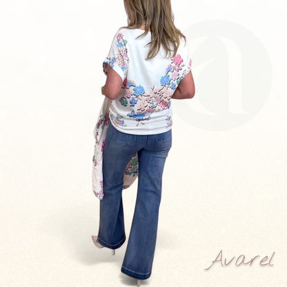 Bequemes lässigs T-Shirt mit stilvollem Blumendruck, V-Ausschnitt und churze Ärmle