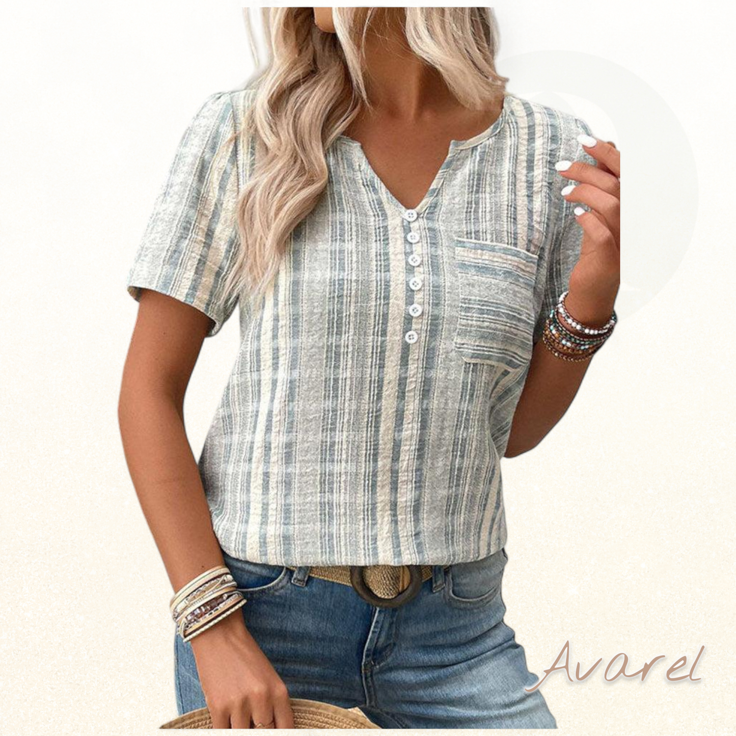 Bequems V-Ausschnitt T-Shirt mit stilvollem Streifen-Karomuster