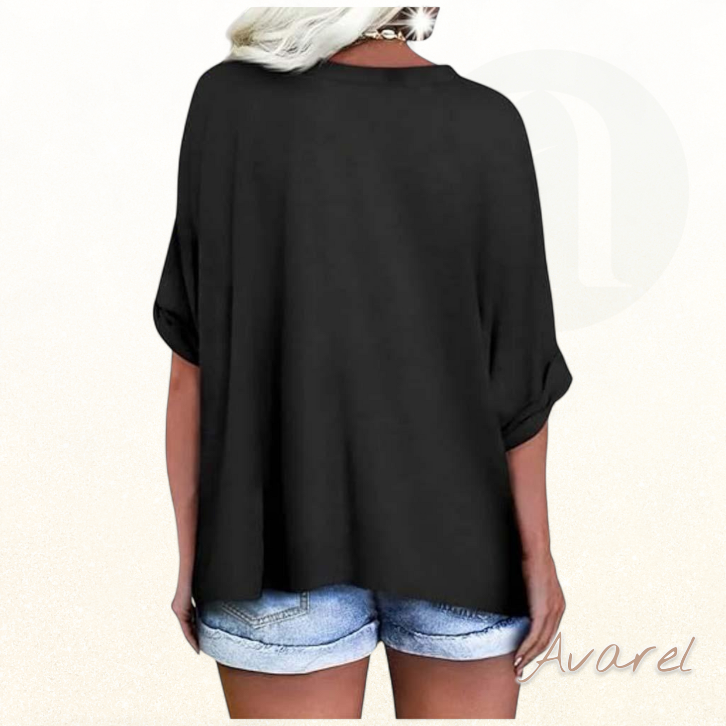 Stylischs V-Ausschnitt T-Shirt mit grolltem Saum und churzarmsigem, lockere Schnitt