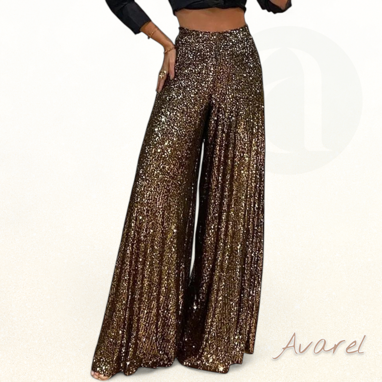 Eleganti hoch tailliert Hose mit funkelnde Pailletten und wiit Bein für e stilvolle Look