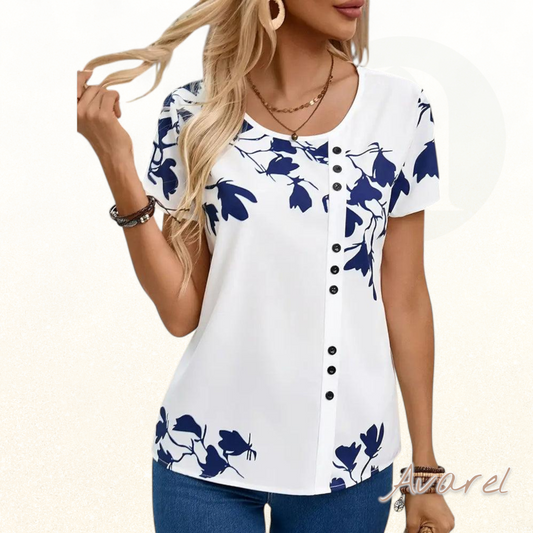 Locker Rundhals T-Shirt mit trendy unregelmässigem Druck