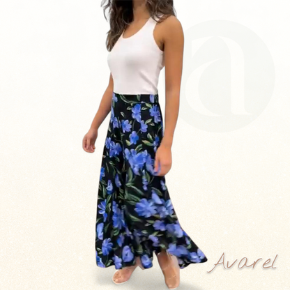 Eleganti weite Hose mit hohe Bund und hübsche Blume-Muster