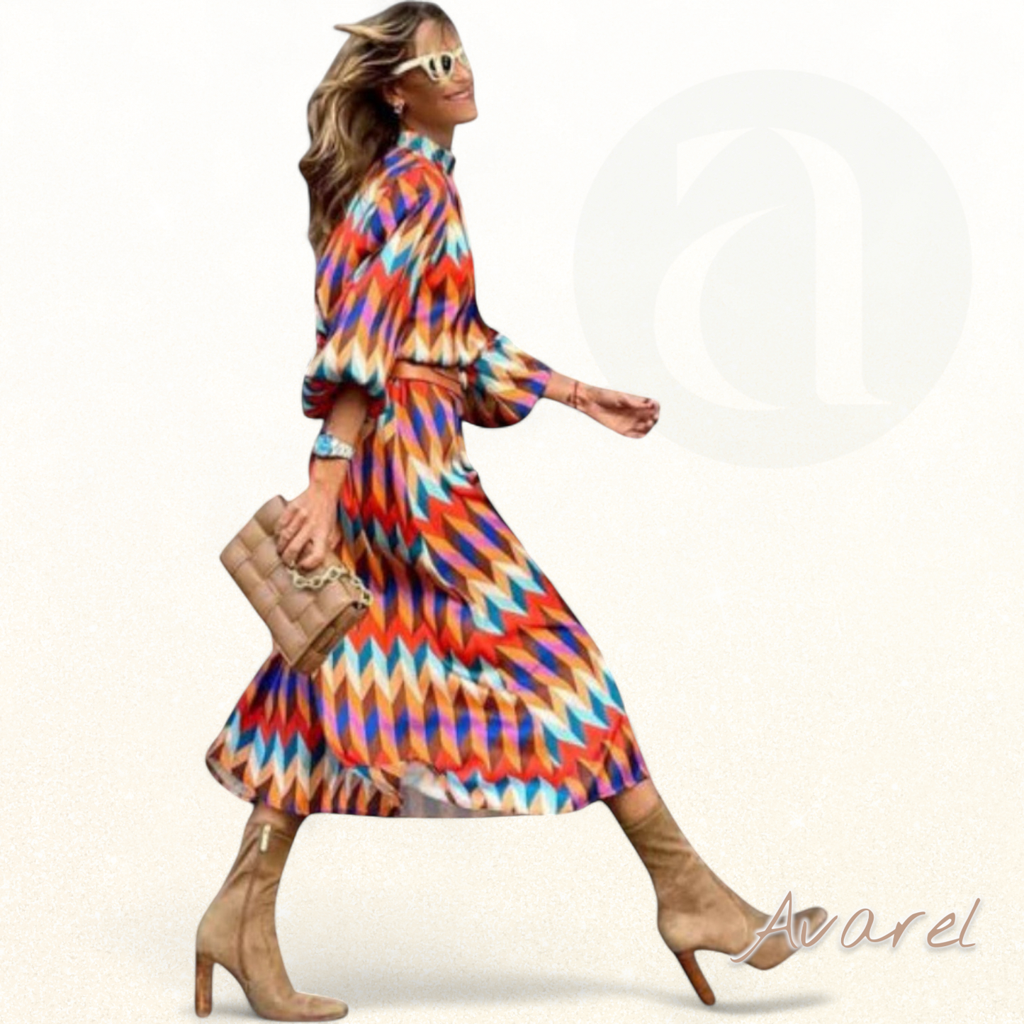 Annika | Schickes Light Midi-Kleid für Damen mit kräftigem Chevron-Muster