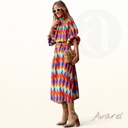 Annika | Schickes Light Midi-Kleid für Damen mit kräftigem Chevron-Muster
