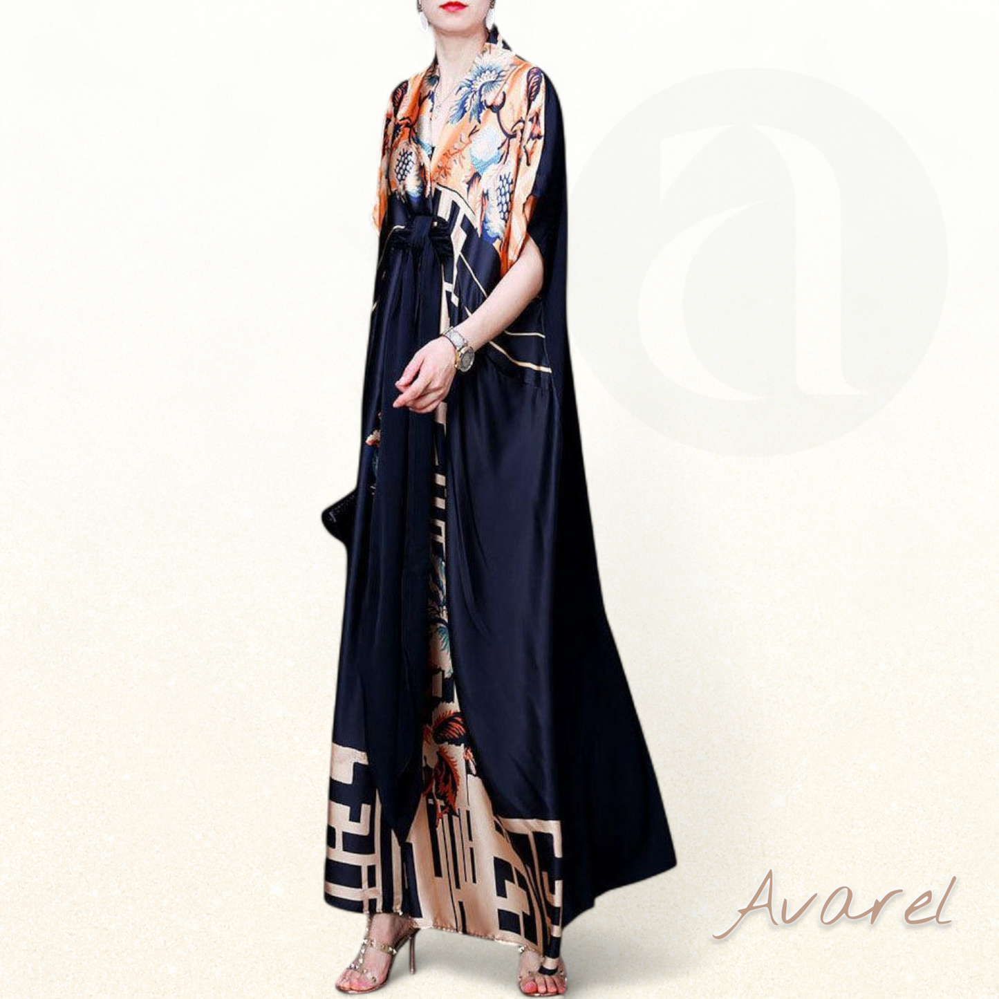 Bunte Seidenkleidung aus Italien mit V-Ausschnitt, asymmetrischem Design und Kurzärmeln