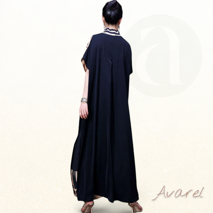 Bunte Seidenkleidung aus Italien mit V-Ausschnitt, asymmetrischem Design und Kurzärmeln