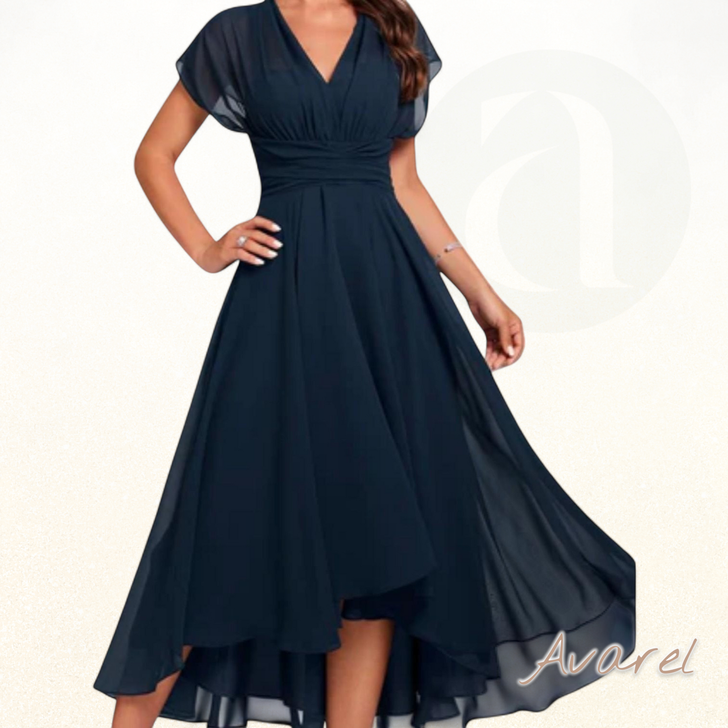 Elegantes Damenkleid mit V-Ausschnitt und Kurzarm - knielang bis midpoint Wade