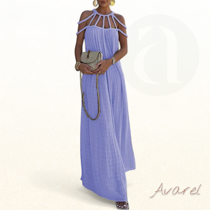 Elegantes Maxikleid mit feinen Falten und aufwändigen Flecht-Details aus luxuriösem Leinenmischgewebe