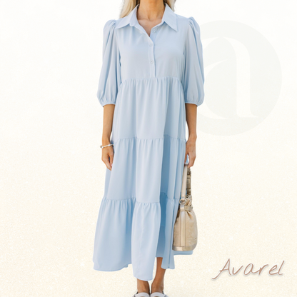 Elegantes blau gestreiftes Midikleid – Perfekt für besondere Anlässe