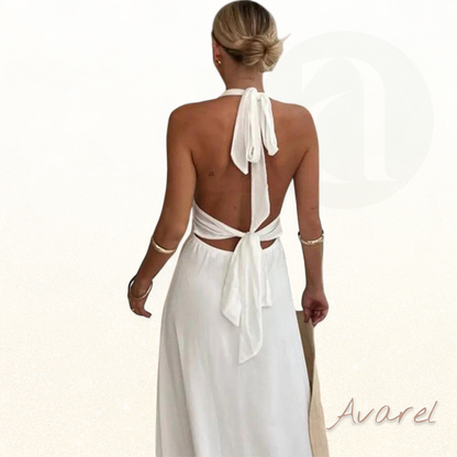 Kaitra | Elegantes langes Kleid mit V-Ausschnitt und stilisiertem Schlitz