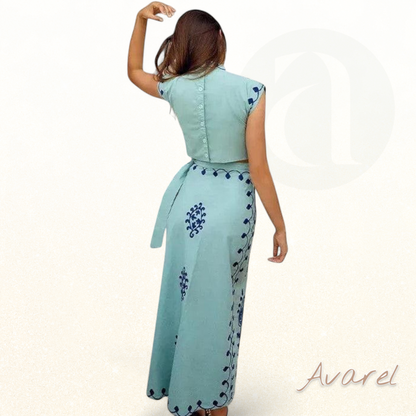 Luxuriöses und erfrischendes Sommer-Set mit einzigartigen Druckstickereien und eigenständigem Design