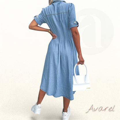 Rolinda | Stilvolles Midilänge-Denim-Kleid Perfekt für Modebewusste und Einzigartige Veranstaltungen