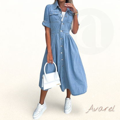 Rolinda | Stilvolles Midilänge-Denim-Kleid Perfekt für Modebewusste und Einzigartige Veranstaltungen