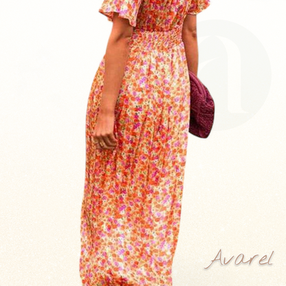 Sandra™ | Elegantes, leichtes Sommer-Maxikleid mit V-Ausschnitt und lebendigen Blumenakzenten