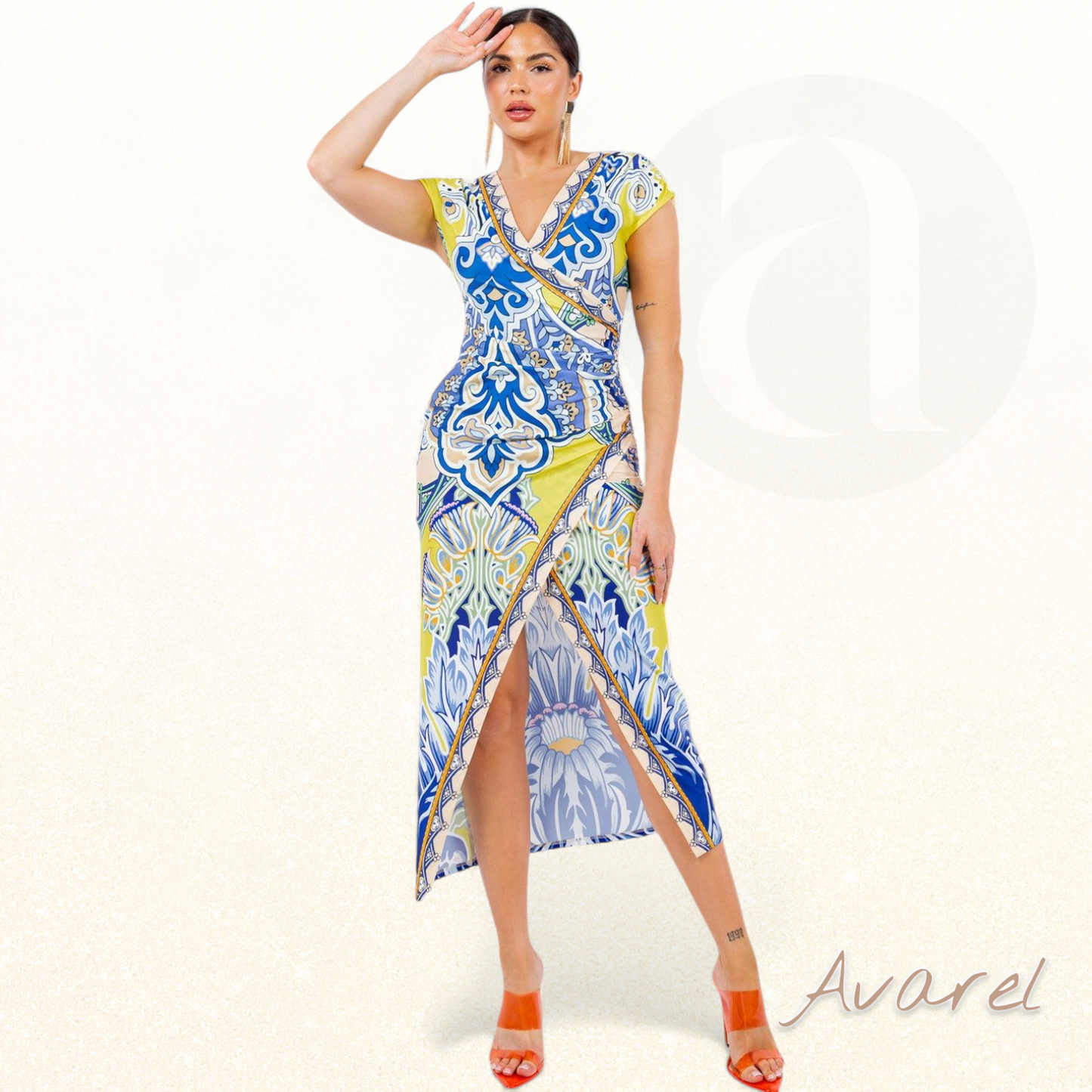 Schickes Midi-Kleid mit V-Ausschnitt und Bindegürtel für einen glamourösen Auftritt