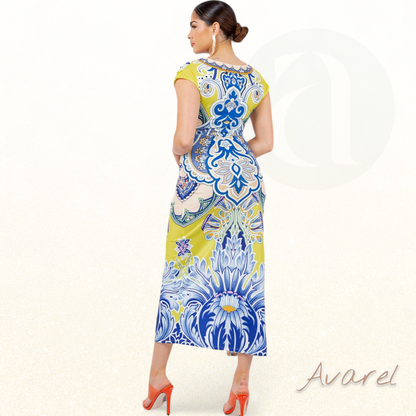 Schickes Midi-Kleid mit V-Ausschnitt und Bindegürtel für einen glamourösen Auftritt