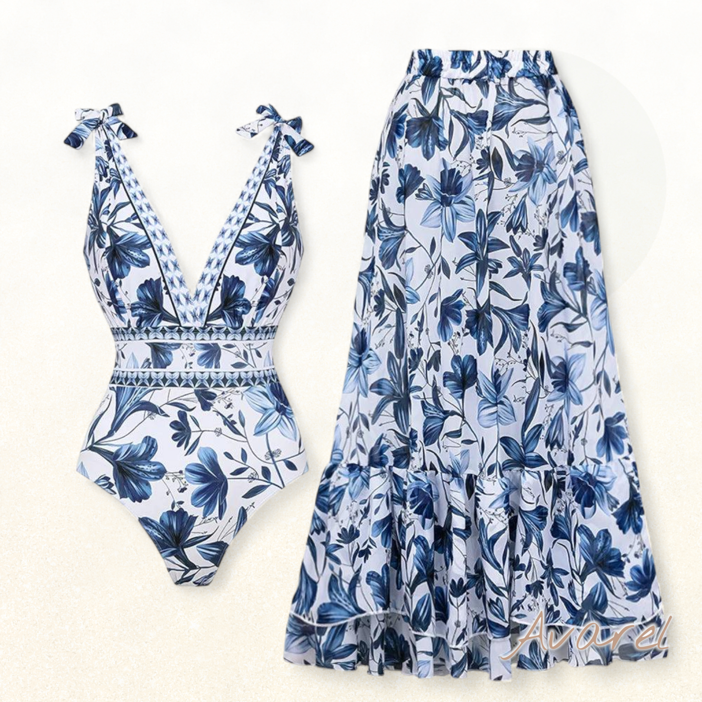 Stylor Bikini-Set mit V-Ausschnitt und passendem Rock für einen schicken und glamourösen Look