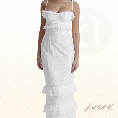 Vai | Elegantes langes weißes Kleid mit modernem Futter für einen unvergesslichen Stil