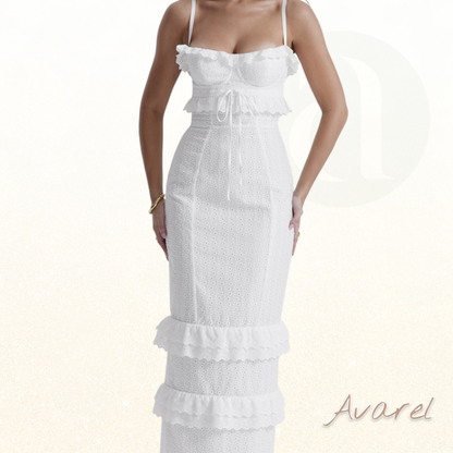 Vai | Elegantes langes weißes Kleid mit modernem Futter für einen unvergesslichen Stil