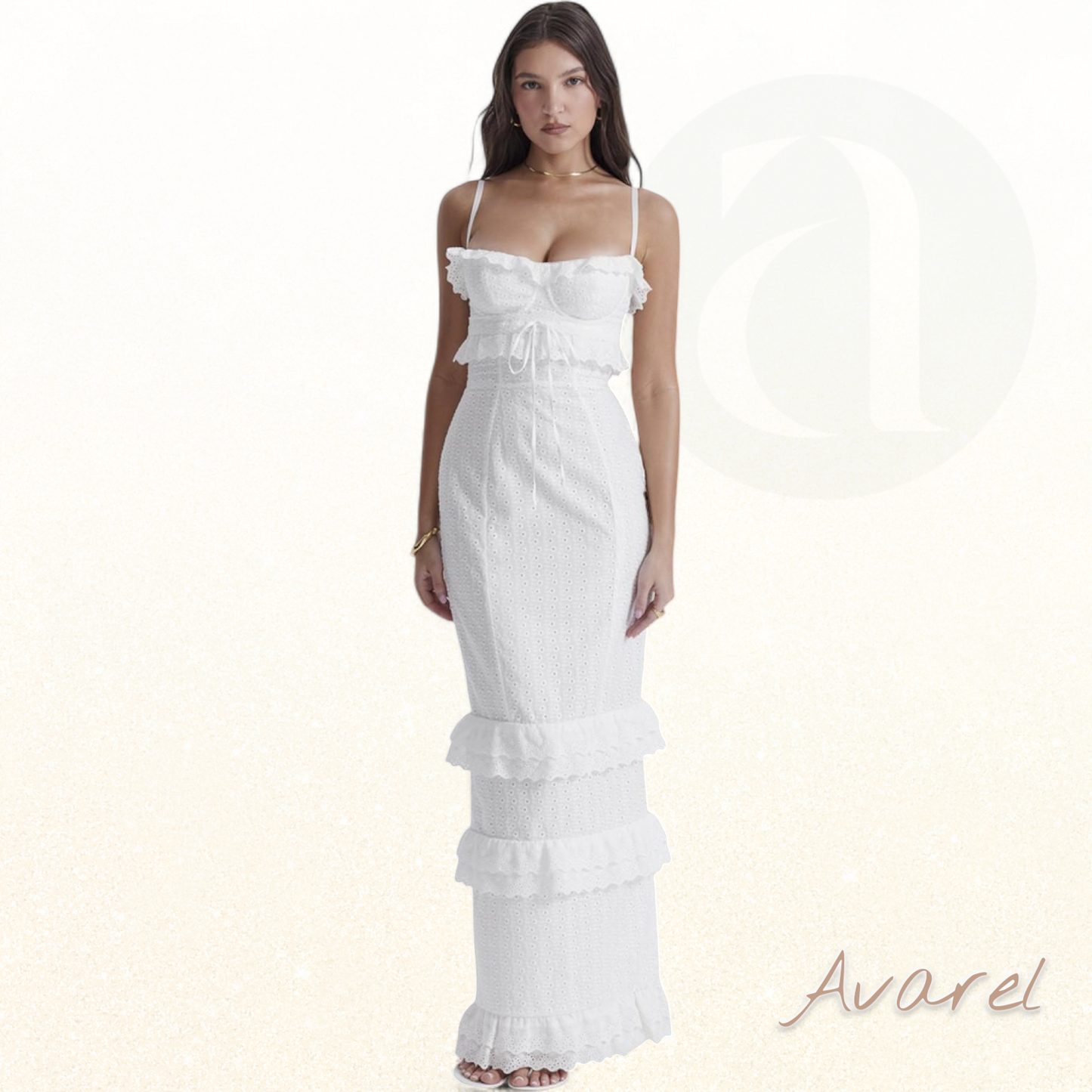 Vai | Elegantes langes weißes Kleid mit modernem Futter für einen unvergesslichen Stil