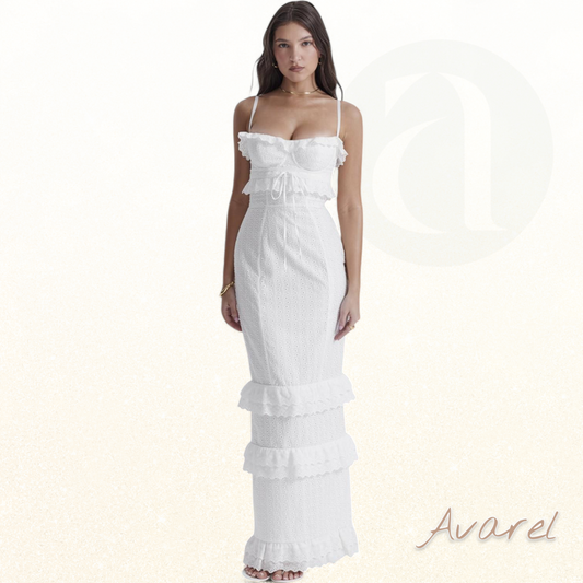 Vai | Elegantes langes weißes Kleid mit modernem Futter für einen unvergesslichen Stil